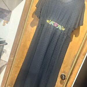 Black Maxi Dress with Floral Embroidery